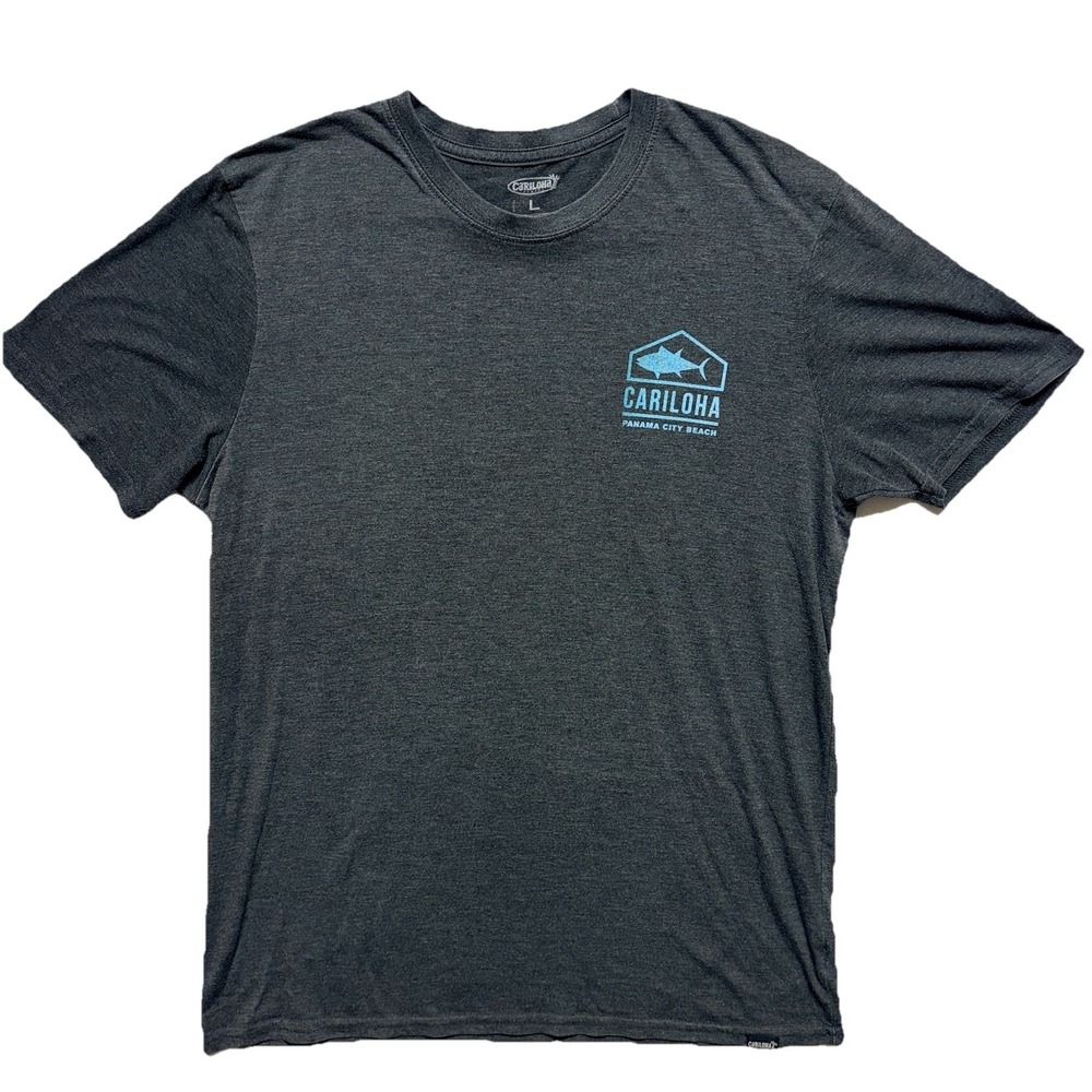 Cariloha Bamboo Comfort T Shirt Short Sleeve Crewneck Gray Blue Fish Men's Large